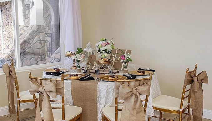 14" x 10yd NO-FRAY Burlap Roll ~ 3 - 5 Table Runners ~ Natural Long Fabric with Finished Edges. Perfect for Weddings, Placemats, Crafts. Decorate Without The Mess!