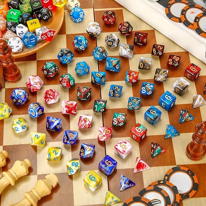 Yilloog Compatible with Dice Sets Bulk Polyhedral Dice with Drawstring Bag Multi Role Playing Table Game D4 D6 D8 D10 D% D12 D20(1001 Pcs,Mixed Style)