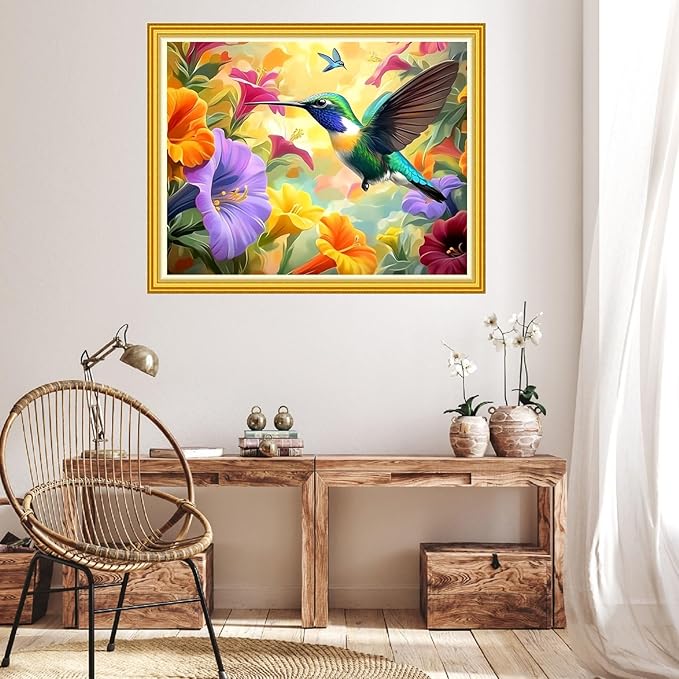 Hopeart Stamped Cross Stitch Kits for Beginner Embroidery Kits for Beginners Adults DIY 11CT Cross Stitch Patterns Needlepoint Kits Crossstitching Kits-Hummingbirds Collect Honey 16x20 inch