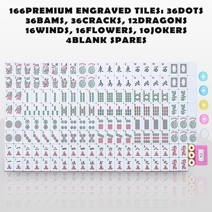 NEW American Mahjong Game Set,166 Premium White Tiles with Portable Metal Dices，4 All-in-One Racks with Pushers, Mah-Jong Games Sets, Ma Jong Tile Game FASHION