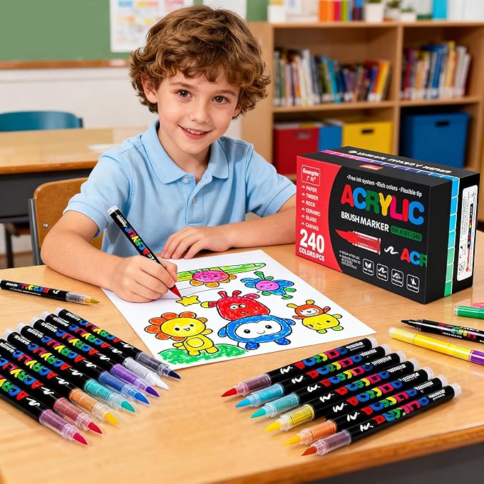 Acrylic Paint Markers Pens, 48 Vivid Colors Acrylic Markers Set,Direct Liquid Type, Stackable Color, Odorless Soft Head，Markers for School，Tooli Art ，Fabric & Creative Crafts (48)