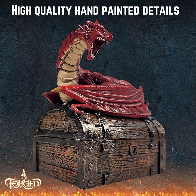 Forged Dice Co. Wyvern Dice Box with Lock and Key - Dragon Storage Chest Compatible with Dungeons and Dragons, D&D Miniatures, Dnd Accessories - Fits up to 4 Standard Polyhedral Sets - Red