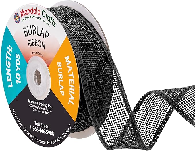 Mandala Crafts Black Burlap Ribbon 1 Inch Wide Jute Ribbons for Crafts - 20 Yds Roll Rustic Burlap Wrap Trim Ribbons for Wreaths Bows Wedding Party Decoration