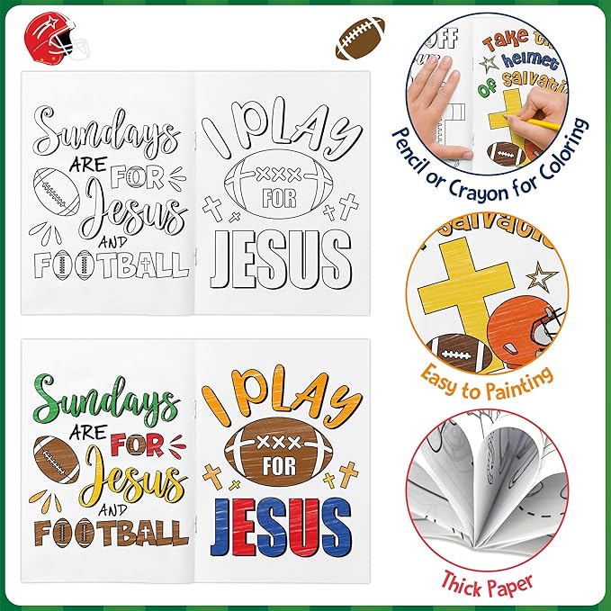 JAPBOR Football Coloring Books for Kids - 24PCS Mini Christian Themed Color Book Bulk Party Favors, Religious Jesus Bible Small Colour Pages for Sunday School Church Classroom Drawing Painting Games
