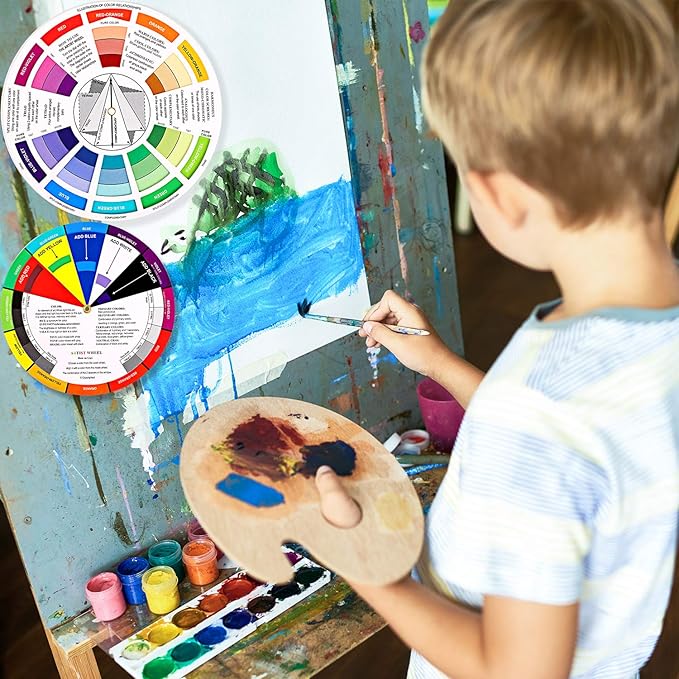 Outus 2 Pcs Color Wheel, Paint Mixing Learning Guide Art Teaching Tool Color Wheels for Makeup Blending Board Chart Mixed Guide Mix Colours(9.06 Inch/ 23 cm)