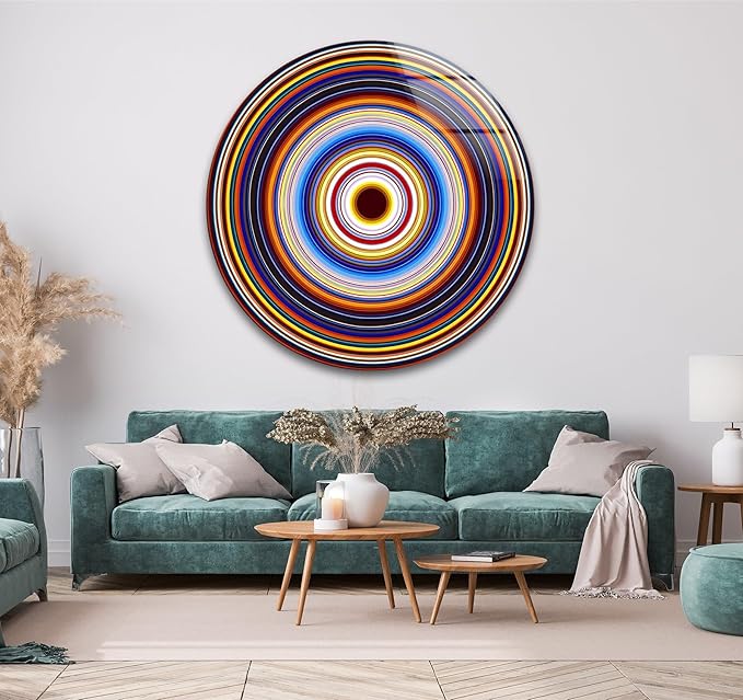 My Photostation.com 10''(25cm) Diameter Colorful Concentric Circles Round Glass Wall Art Tempered Glass Printing Wall Decor Large Wall Art Wall Hangings