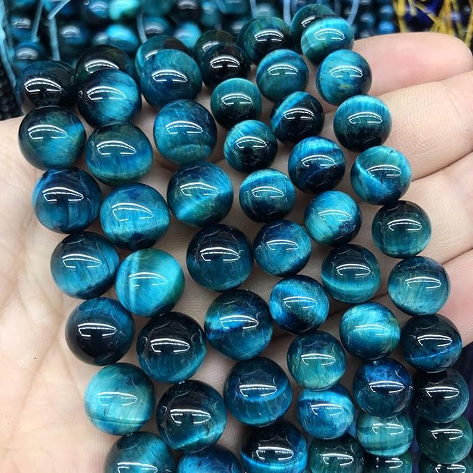 Blue Tiger Eye Gemstone Loose Beads Natural Round Loose Stone Beads for Jewelry Making DIY Bracelet Necklace Earrings 6mm 61-63pcs 1 Strand 15" (Blue Tiger Eye, 6mm)
