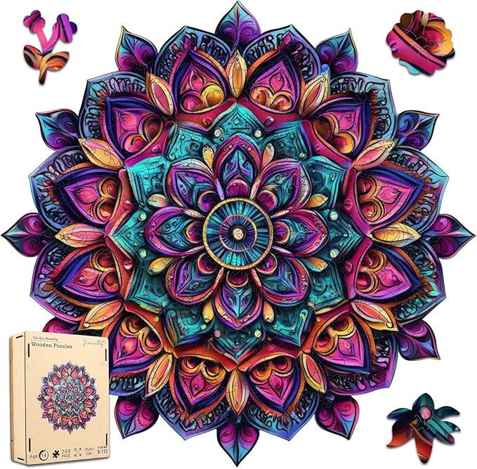 Wooden Jigsaw Puzzles, Mandela Wooden Puzzles for Adults 200 Pcs, 11.2'' x 11.4'' Luxurious Shaped Wood Puzzle, Beautiful Package, Best Gift for Adults and Kids, Family Game