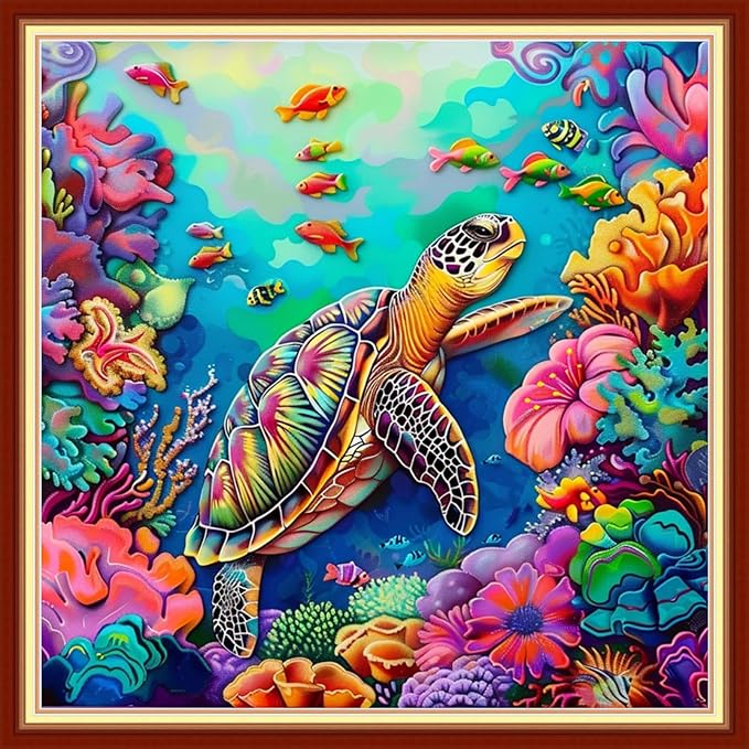 Magxvouy Cross Stitch Kits Stamped Full Range of Embroidery Kits,Cross Stitch Patterns Needlework Kits for Beginners 11CT Printed Kits&sea Turtles on The Seabed 18x18 inch