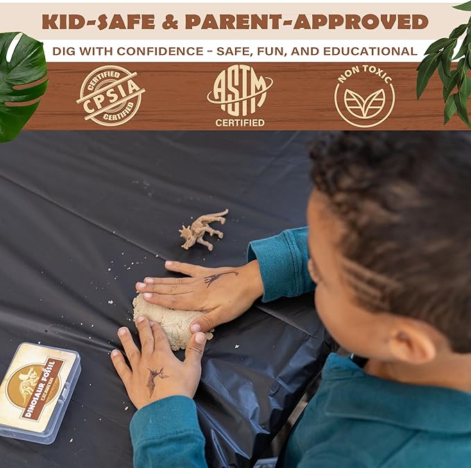 Dinosaur Party Favors for Kids Pack of 10 - Dinosaur Fossils & Quartz Sand Jars - Sensory Sand for Kids to Dig Up Dino Bones - Includes Customizable Dino Decorations, Cupcake Toppers & Labels