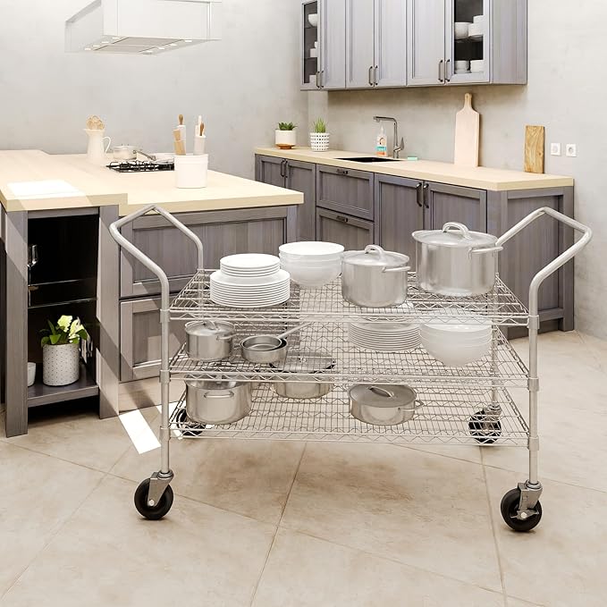 24" W x 48" L x 36" H Chrome Heavy Duty Utility Cart | 3-Tier | NSF Commercial Storage Rack Mobile Unit | Storage and Mobility Solution for Your Business