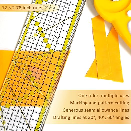 Quilting Rulers, Sewing Ruler (2.78"x12", 3.5", 4.5", 6", 9.5", 12.5"), Acrylic Ruler for Cutting Fabric, Rulers for Quilting and Sewing, Non Slip Sewing Supplies