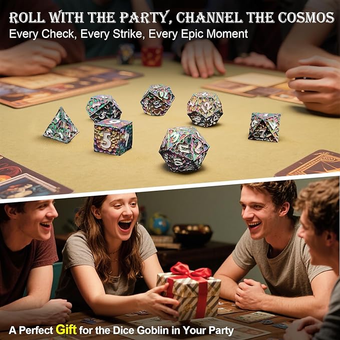 Haxtec DND Dice Set Metal Dice Compatible with Dungeons and Dragons D&D Gift TTRPG Rainbow Polyhedral Dice