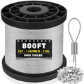 316 Stainless Steel Cable, 800FT 1/32IN Wire Rope with 200Pcs Aluminum Sleeves Stops, for String Lights Hanging, Clotheslines, Trellis Wire