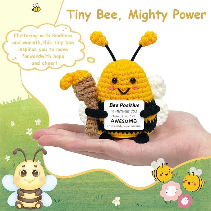Positive Crochet Animals Bee Gifts - Birthday Gifts for Women Men, Inspirational Gift for Sister Friends Coworkers Boss, Appreciation Presents, Emotional Cheer Up Crochet Bee Cute Decor Small Stuff