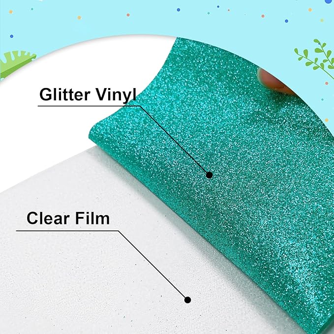 Agate Green Glitter HTV Heat Transfer Vinyl 12" x6FT Glitter Vinyl for T Shirts Easy to Cut and Weed Compatible with All Cutter Machines HTV Vinyl Iron on for Cricut (Agate Green, 12“x6FT)