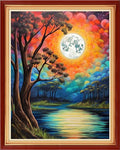 Foxdiviy Stamped Cross Stitch Kits for Beginners Full Range of Cross Stitching 11 CT Printed Cross Stitch Kits for Kids Adults Cross Stitch Patterns Needlepoint Kits-Night Moon Scenery 16x20 inch