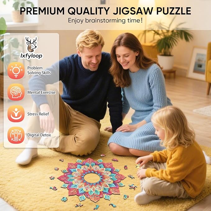 Wooden Puzzles for Adults 500 Pieces, Hollow Mandala Jigsaw Puzzles, Unique Design Color Challenge Adult Puzzles for Family Game Gift, Home Decor, 17.6x16.7 inch