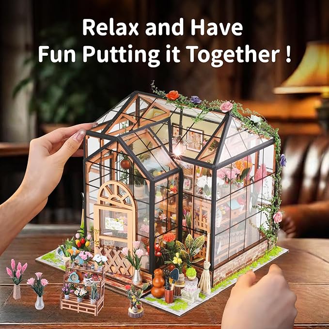 DIY Miniature House Kit, Miniature Kit with LED, Dollhouse Kit for Adults Teen, Mini House Building Kit for Birthday, Jenny Greenhouse