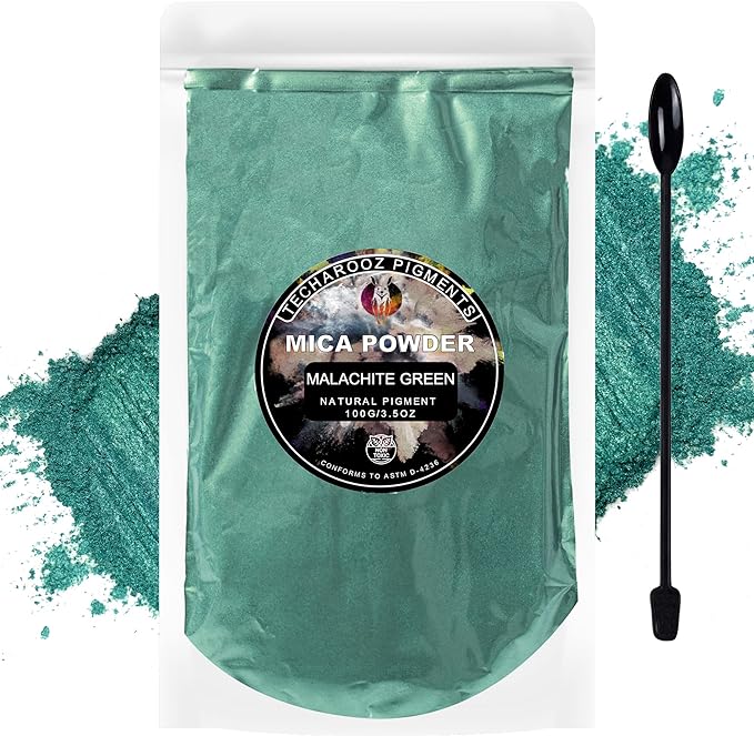 Malachite Green Mica Powder for Epoxy Resin 100g / 3.5oz. Sealed Bag- Techarooz 2 Tone Resin Dye Color Pigment Powder for Lip Gloss, Nails, Colorant for Slime Bath Bombs Soap Making & Polymer Clay