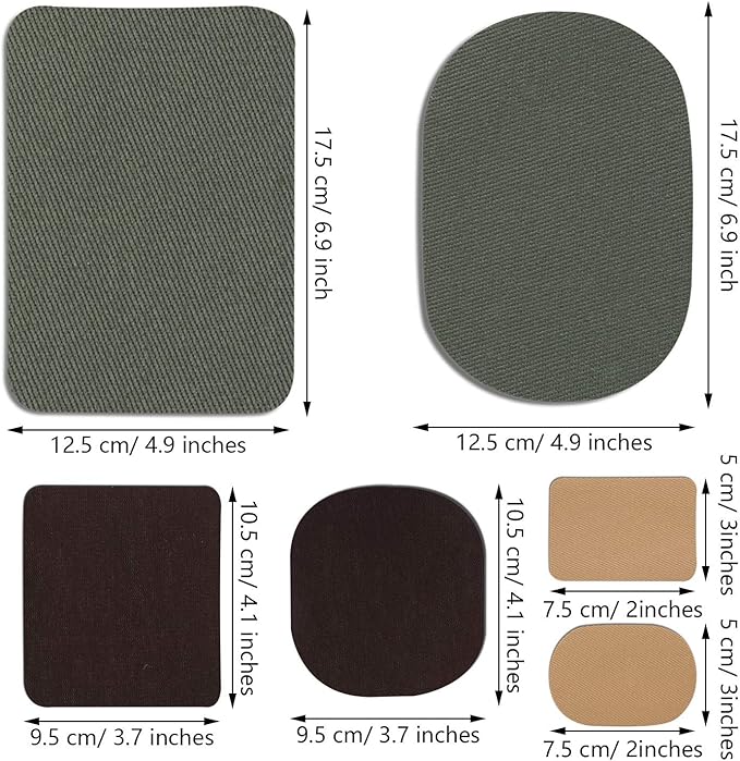 30 Pieces Twill Fabric Patches Fabric Repair Patches Iron on Twill Patch Clothing Repair Patch Kit for Jacket Clothes, 5 Colors and 3 Sizes, 4.9 x 6.9 Inches, 3.7 x 4.1 Inches, 2 x 3 Inches