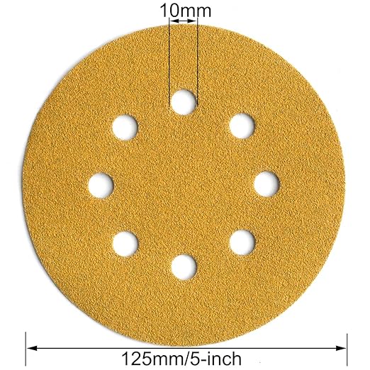 5-Inch 8-Hole Hook and Loop Sanding Discs 100-Grit Random Orbit Sandpaper, 50-Pack