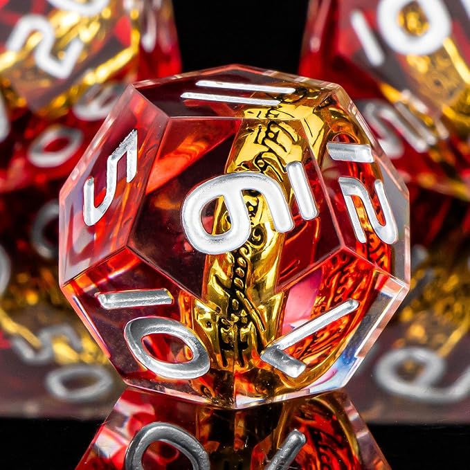 OUKELANWO Magic Lord Rings DND Dice Set with Box, 7Pcs Resin LOTR D&D Dice Set for Role Playing Game, Red Dungeons Dragons D and D Sharp Edge Dice D20 D12 D10 D8 D6 D4