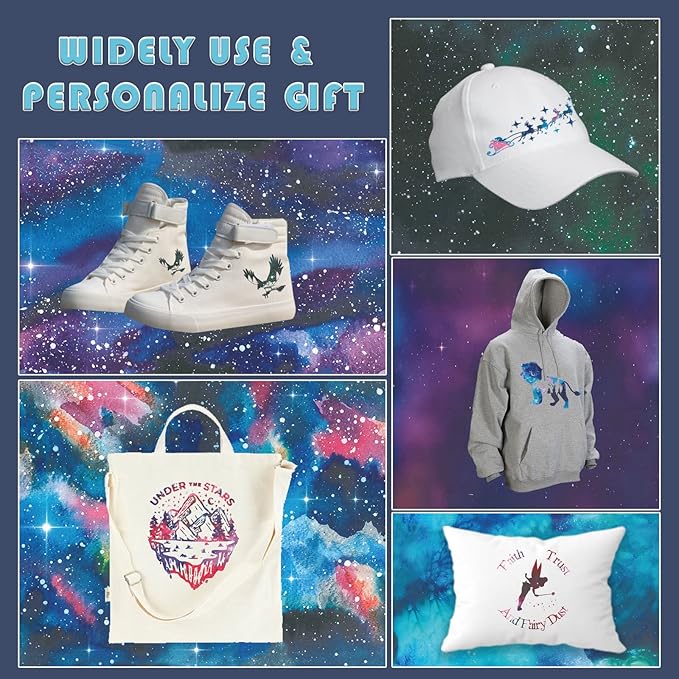 Tintnut Galaxy Heat Transfer Vinyl - 10 Sheets Bundle 10x12 Inch Stardust Starry Sky Background HTV Iron on Vinyl Watercolor Clouds Patterned for DIY T-Shirts Hats Coats Handbags Pillow Crafts