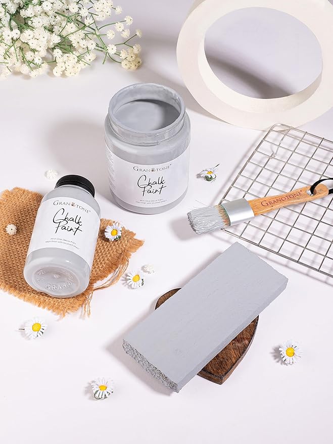 GRANOTONE Chalk Paint for Furniture, Matt-Finish Water-Based Acrylic Paint for Wood, Walls, Metal, Glass, Paper, Fabric Canvas, Maximum Coverage Chalk Paint for Kids & Adults, 500 Ml (FRENCH GREY)