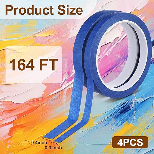 4 Rolls Making Tape, Blue Watercolor Tape for Paper Border, Artist Tapes for Watercolor Paper, Easy to Tear Without Damaging The Papers, Sketching, Oil Painting, 0.39in, 0.59in,