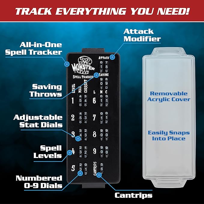 Ultimate RPG Spell Tracker for DND (2 pk)- Keep Track of All Magic Stats, Levels, Modifiers Easily w Adjustable Place-Locking Dials & Protective Cover- Compatible w Dungeons Dragons 5e Tabletop Games