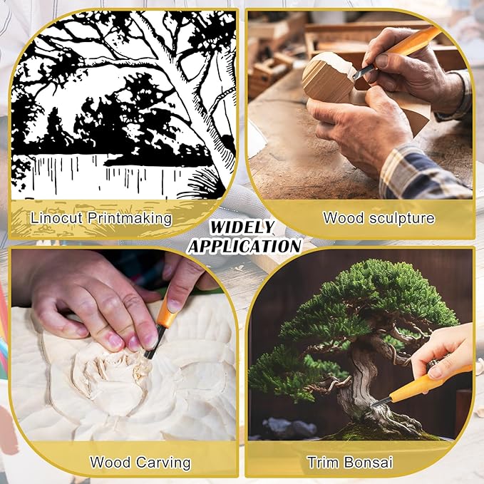 WILLBOND 5 Pcs Linocut Carving Tools Set Linoleum Hand Carving Tools Wood Carving Knife Chisel Flat V Shaped Angled Gouge Half Round Carving Tools Set for Linocut Printmaking Woodcarving Woodblock