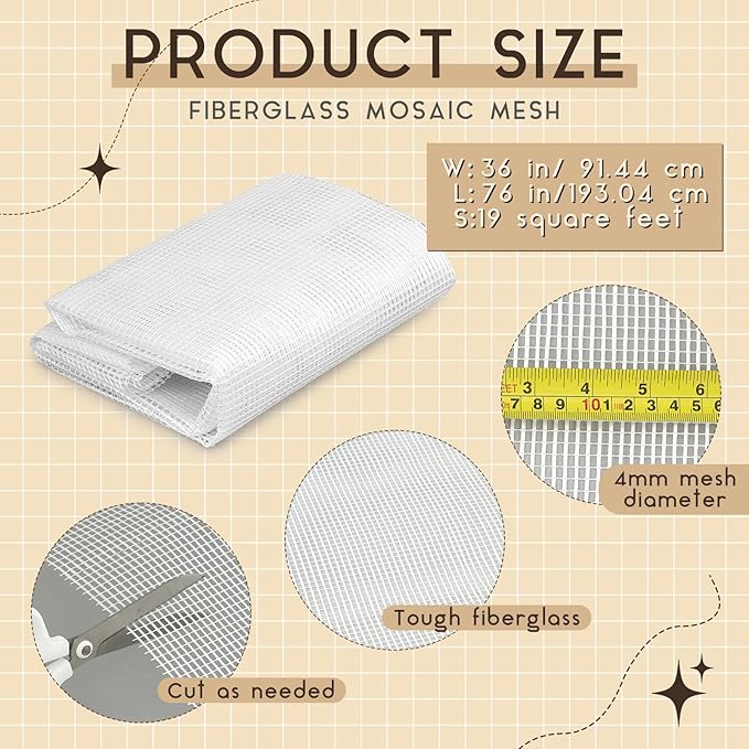 36" X 76" Mosaic Mesh for Back Mounted Tile Fiberglass Mosaic Mesh Backing Boast for Tile Installation Supplies Tools (Non Sticky)