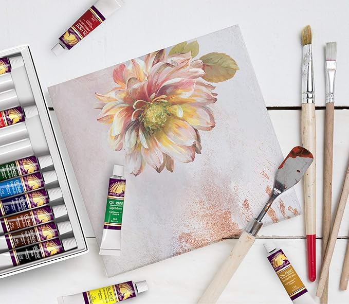 MyArtscape Oil Paint Set - 12 x 12ml Tubes - Lightfast - Heavy Body - Oil-based Vibrant Colors - High Pigment Load - Non-fading - Artist Quality Painting Supplies - Professional Craft Paints