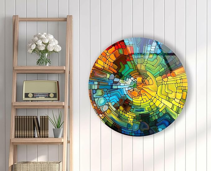 My Photostation.com 27.5''(70cm) Diameter Stained Yellow Round Glass Wall Art Tempered Glass Printing Wall Decor Large Wall Art Wall Hangings