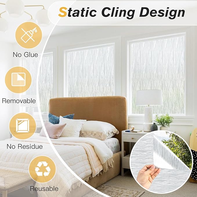 Haton Window Privacy Film, Frosted Glass Privacy Window Clings, Sun Blocking Frosting Opaque Coverings, Static Cling Removable Decorative Stickers for Home Door, Non-Adhesive 35.4" x 78.7"