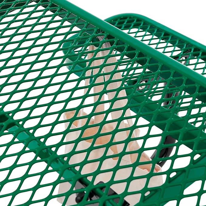 Global Industrial 46" Square Picnic Table, Expanded Metal, Green Thermoplastic Coating, Attached Benches, 1-1/2” Umbrella Pole Hole, Outdoor-Rated, 1000 lb Capacity
