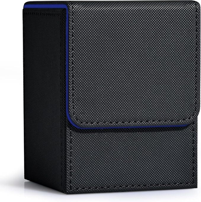 ZLCA Card Deck Box for Trading Cards, MTG YuGiOh Deck Case Holds 100+ Single Sleeved Cards, PU Leather Magnetic Card Storage Box Fits for TCG CCG Magic Game Cards (Black& Blue)