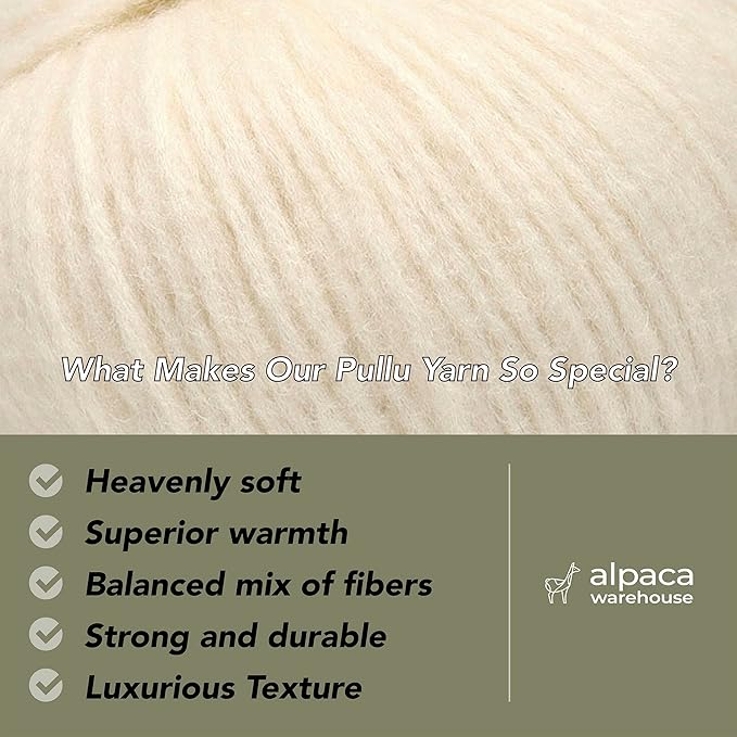Pullu - Baby Alpaca Merino Wool Yarn Set of 3 Skeins (150 Grams) Worsted Weight - Sourced Directly from Peru - Heavenly Soft and Perfect for Knitting and Crocheting (Ivory)