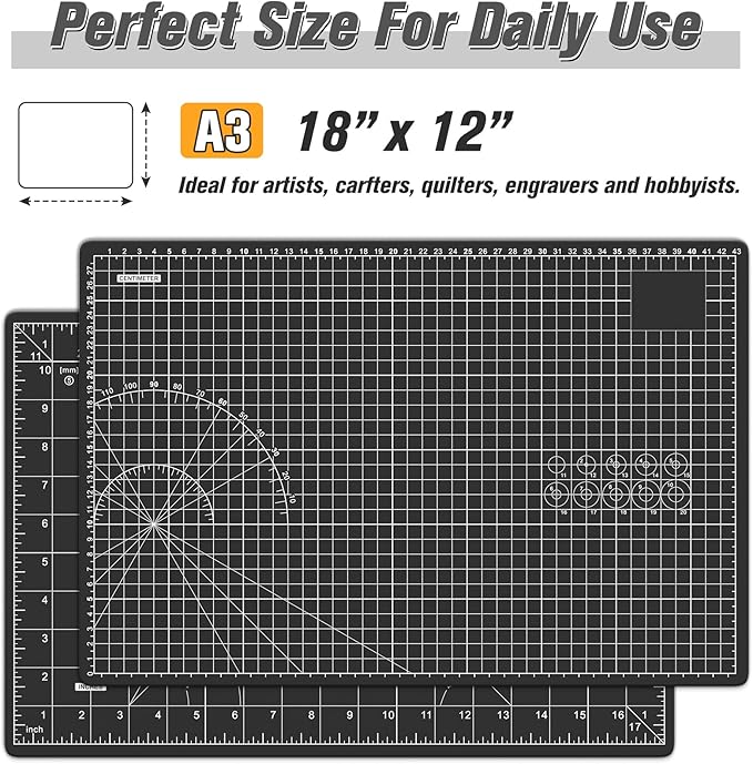 DIYSELF Cutting Mat 12in×18in, Cutting Mats for Crafts, Self Healing Cutting Mat A3, Cutting Mat for Sewing, Fabric Cutting Mat Double Side, Craft Mat for Desktop, Rotating Cutting Mats for Quilting