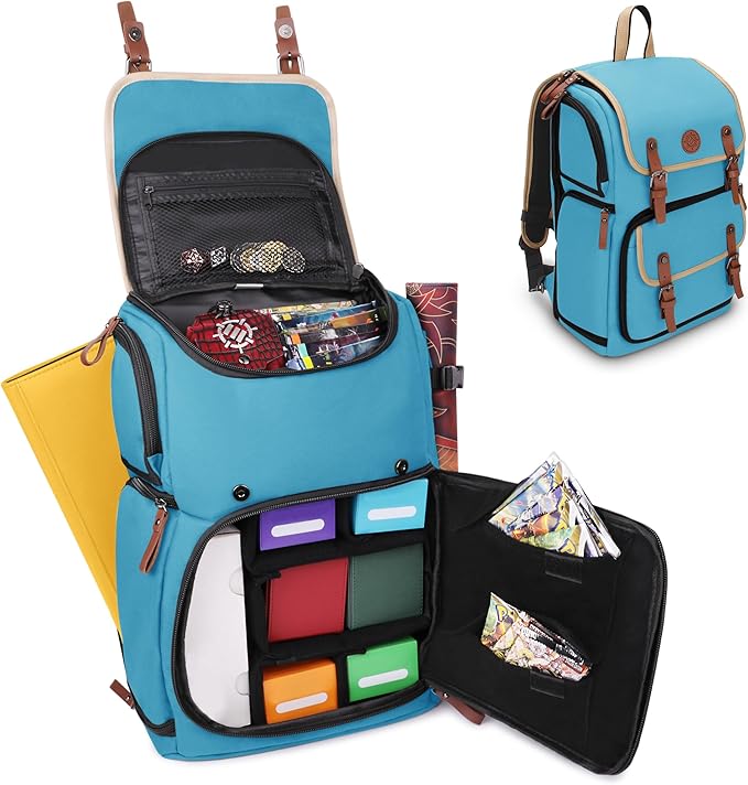 ENHANCE Designer Edition TCG Backpack - MTG Deck Bag Card Binder Space, TCG Deck Box Storage, MTG Playmat Holder - Card Storage Compatible with Magic the Gathering, Pokemon, Lorcana (Canvas Blue)