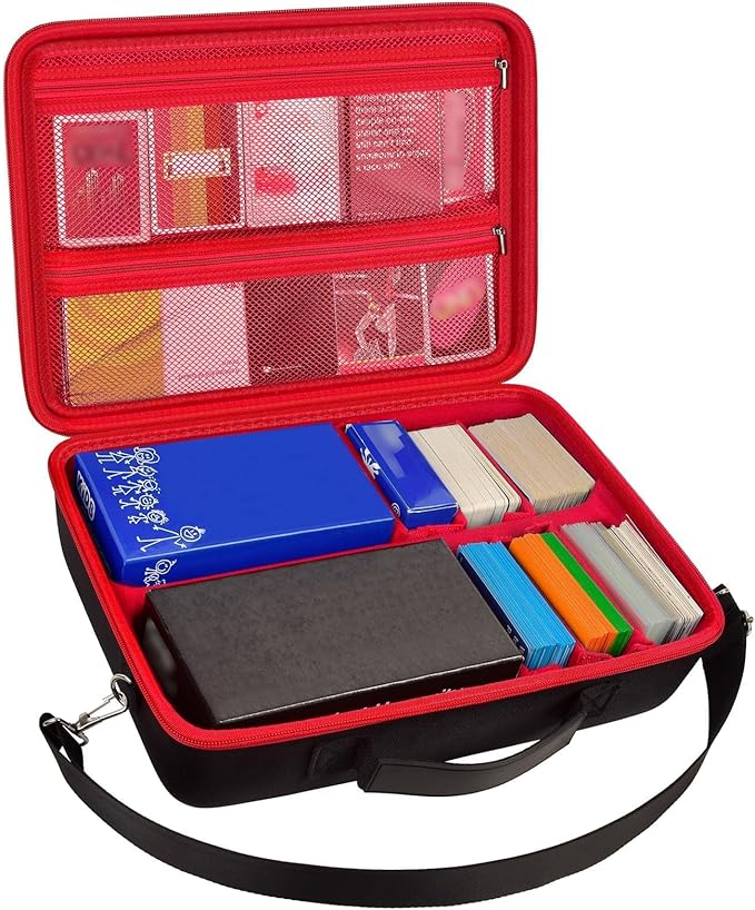 ALLPRIMO Trading Card Case Storage Box for 2700+ Cards. Deck Boxes Travel Organizer Holder Compatible with TCG/for Topps Baseball Sports/for C.A.H/for UNO/for MTG/for Yu-Gi-Oh Games -Red Zipper