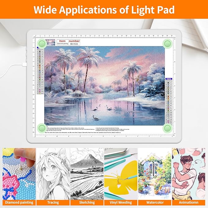 Elice Magnetic A4 Light Board for Diamond Painting, Ultra-Thin Tracing LED Light Box with Side Buttons, Super Bright Diamond Art Light Pad, Light Table for Drawing, Sketching, Weeding Vinyl - White