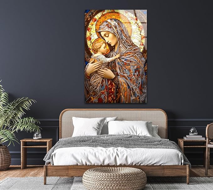 My Photostation.com 32Wx48H'' Jesus and Virgin Mary Glass Wall Art Tempered Glass Printing Wall Decor Large Wall Art Wall Hangings