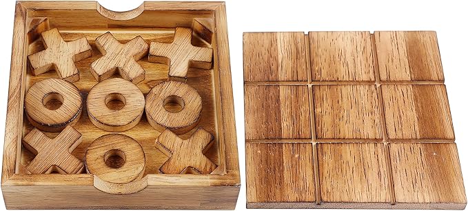Glintoper Tic Tac Toe & Tumble Tower Blocks Tables Game Set, Classic Wood Stacking Game & XOXO Board Games for Kids Family, Living Room Rustic Coffee Table Decor, Travel Strategy Board Games