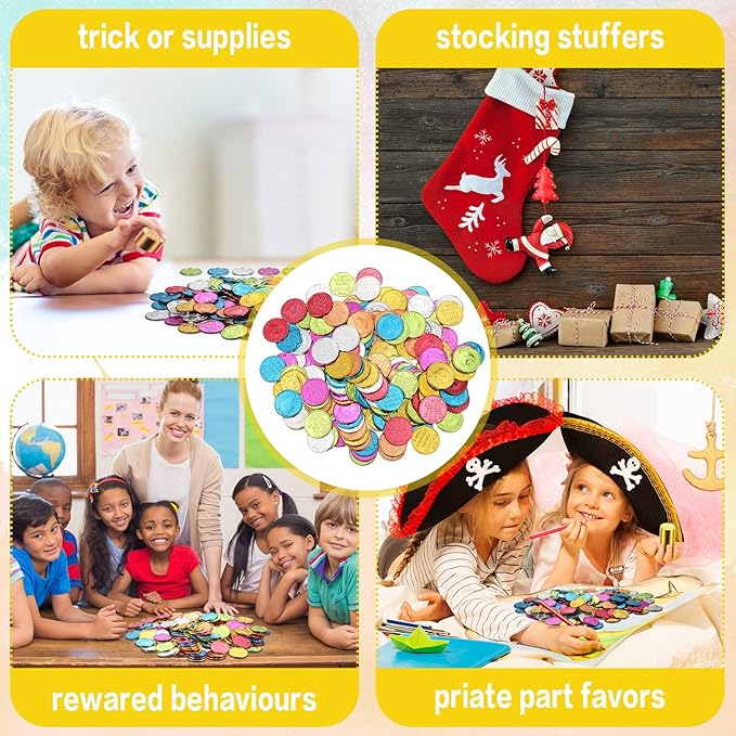 Jerify 500 Pcs I was Caught Being Good Coins for Kids Behavior Tokens Laugh Face Plastic Reward Colored Pretend Coin Carnival Halloween Party Counting (Crown)