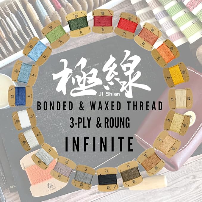 Bonded & Round Waxed Threads, 3-PLY Round Thread 12 Colors 252 Yards - Hand Sewing - All Leather Projects/Crafts/All-Purpose Threads/Macrame/Bracelet (0.55 mm, 21yd/Each)
