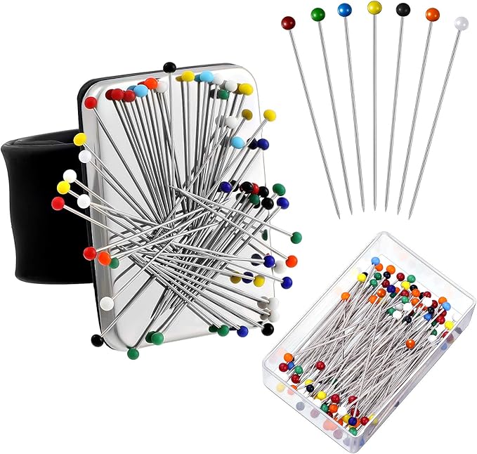 Magnetic Wrist Sewing Pincushion with 100 Pieces 1.5 Inch Ball Head Sewing Pins Set Wrist Magnetic Pin Holder Gift Supplies(Black)