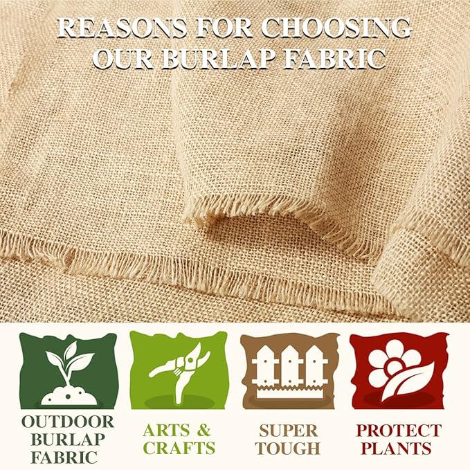 Burlap Fabric Roll, 12" x 30 Feet Burlap Garden Fabric Natural Jute for Decorations, Crafts, Weddings, Table Runner, Landscaping, Plants & Tree Covering