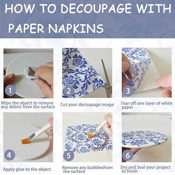 21 Pack Assorted Floral Napkins Decoupage Decorative, Decoupage Napkins Cocktail Decorative Paper for Birthday Party Beautiful Gorgeous, 21 styles of decorative paper (Blue and Gold Floral)